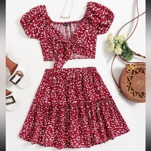 SHEIN | two-piece set | red w/ white polka dots | size: L